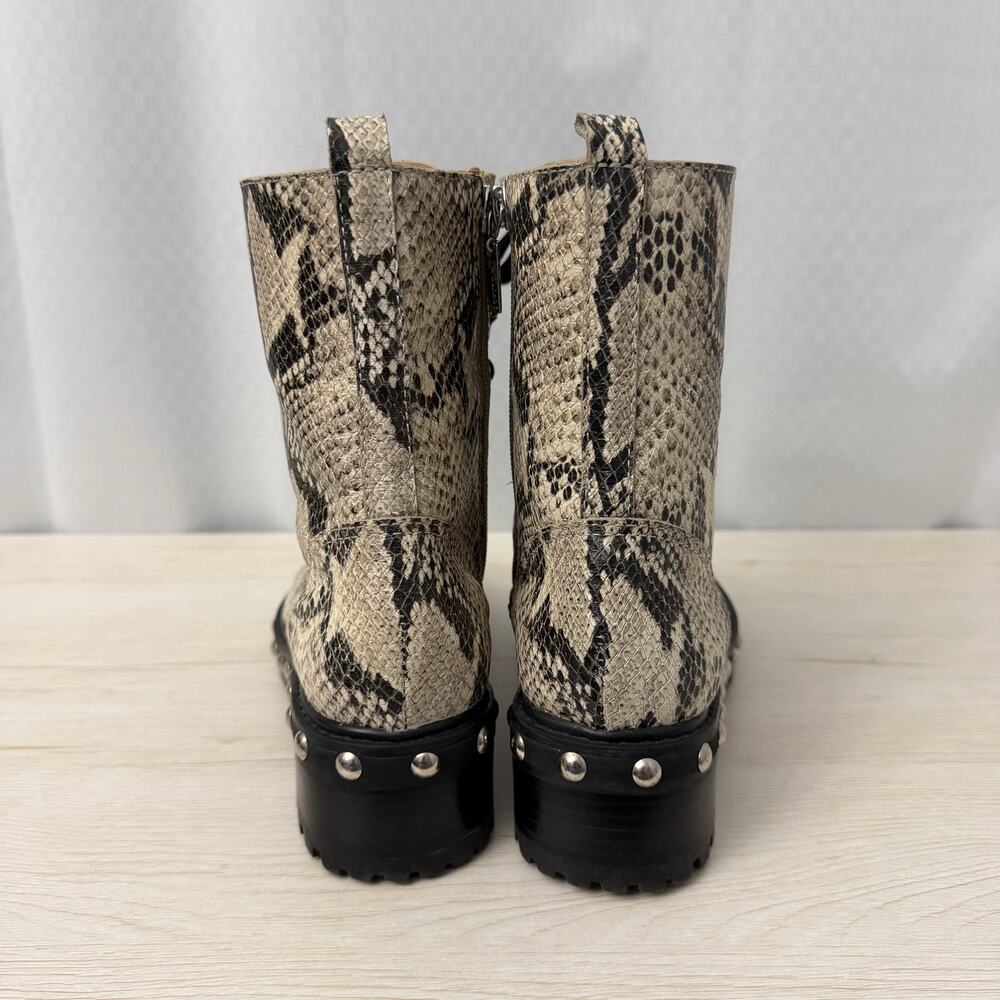 Schutz Andrea Boots Womens Size 7.5 B Snake Print Studded Side Zip Lace Up - Picture 4 of 13
